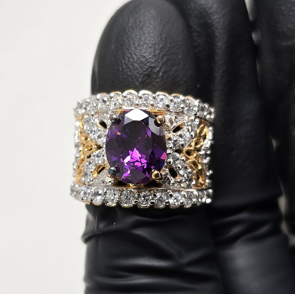 Watch Video / Opulent Sterling Silver 925 Amethyst Cocktail Ring